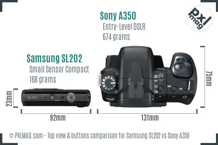 Samsung SL202 vs Sony A350 top view buttons comparison