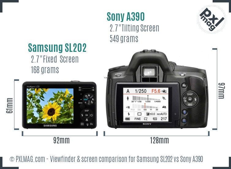 Samsung SL202 vs Sony A390 Screen and Viewfinder comparison
