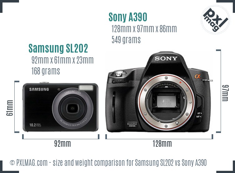 Samsung SL202 vs Sony A390 size comparison