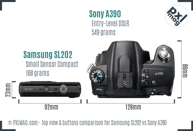 Samsung SL202 vs Sony A390 top view buttons comparison