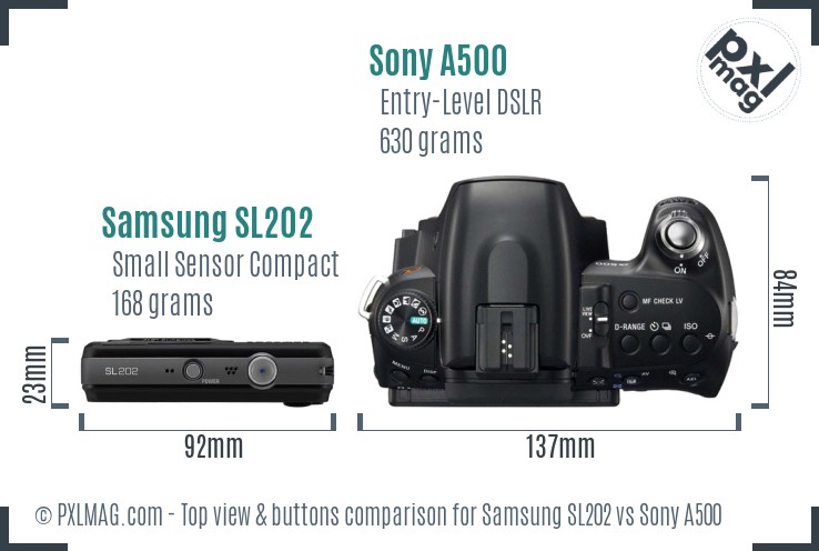 Samsung SL202 vs Sony A500 top view buttons comparison