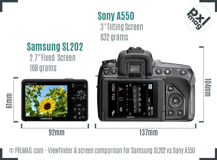 Samsung SL202 vs Sony A550 Screen and Viewfinder comparison Samsung SL202 vs Sony A550 Screen and Viewfinder comparison