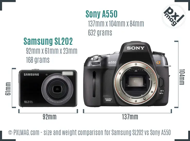 Samsung SL202 vs Sony A550 size comparison Samsung SL202 vs Sony A550 size comparison