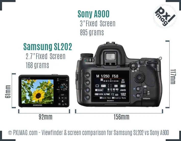 Samsung SL202 vs Sony A900 Screen and Viewfinder comparison