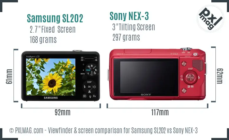 Samsung SL202 vs Sony NEX-3 Screen and Viewfinder comparison Samsung SL202 vs Sony NEX-3 Screen and Viewfinder comparison