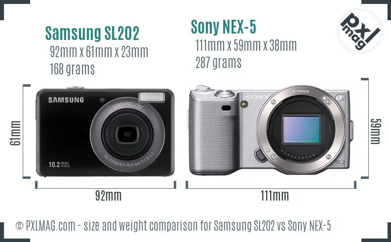 Samsung SL202 vs Sony NEX-5 size comparison Samsung SL202 vs Sony NEX-5 size comparison