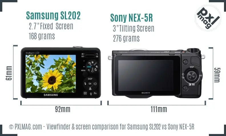 Samsung SL202 vs Sony NEX-5R Screen and Viewfinder comparison