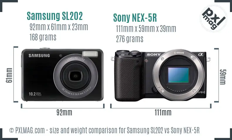 Samsung SL202 vs Sony NEX-5R size comparison