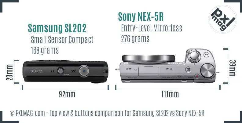 Samsung SL202 vs Sony NEX-5R top view buttons comparison