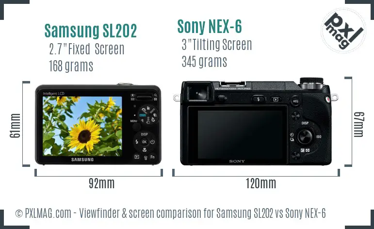 Samsung SL202 vs Sony NEX-6 Screen and Viewfinder comparison