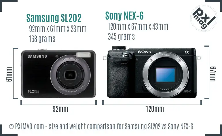 Samsung SL202 vs Sony NEX-6 size comparison