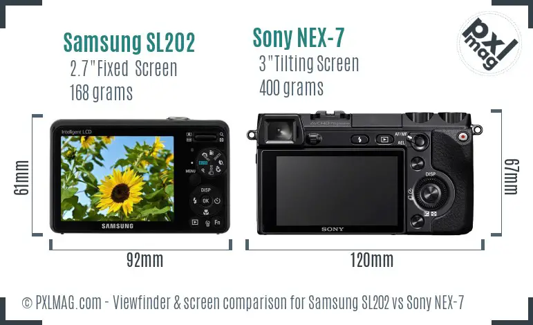 Samsung SL202 vs Sony NEX-7 Screen and Viewfinder comparison