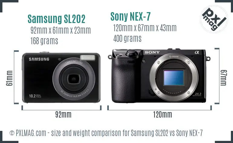 Samsung SL202 vs Sony NEX-7 size comparison