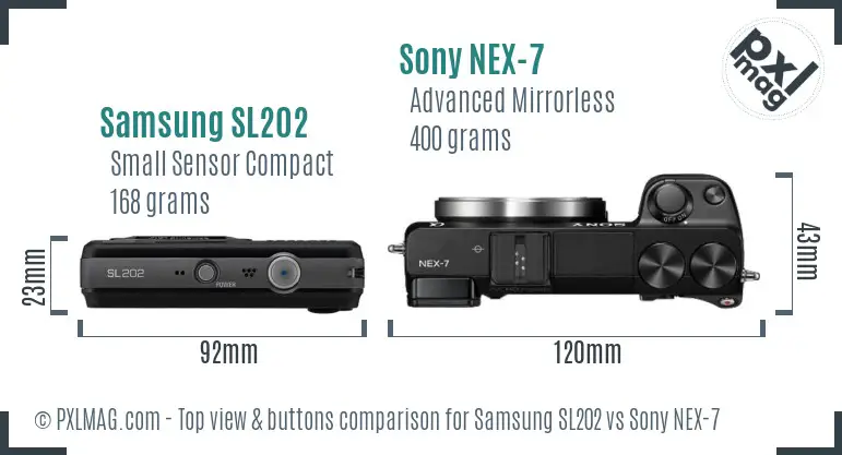 Samsung SL202 vs Sony NEX-7 top view buttons comparison