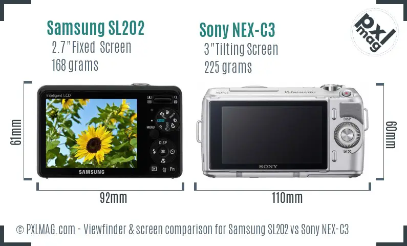 Samsung SL202 vs Sony NEX-C3 Screen and Viewfinder comparison