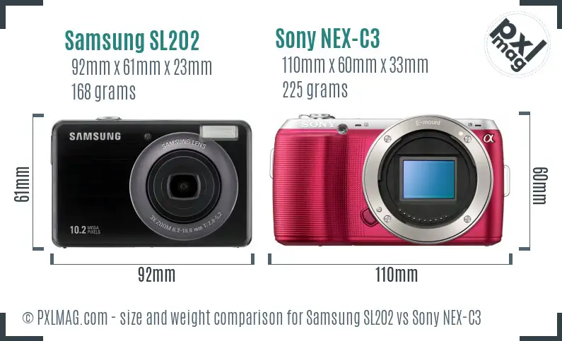 Samsung SL202 vs Sony NEX-C3 size comparison