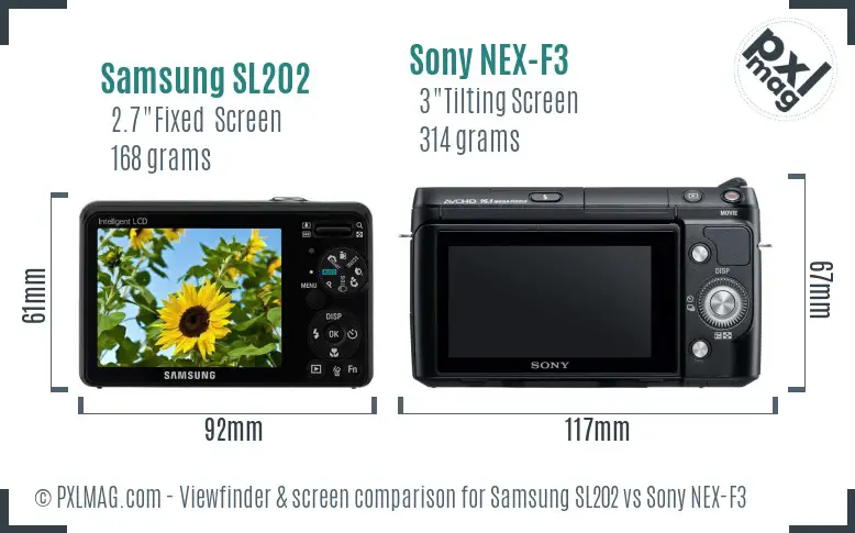 Samsung SL202 vs Sony NEX-F3 Screen and Viewfinder comparison