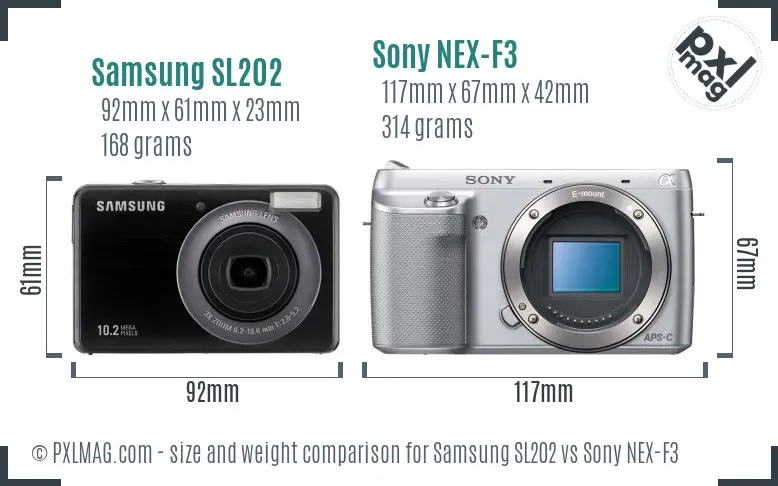 Samsung SL202 vs Sony NEX-F3 size comparison