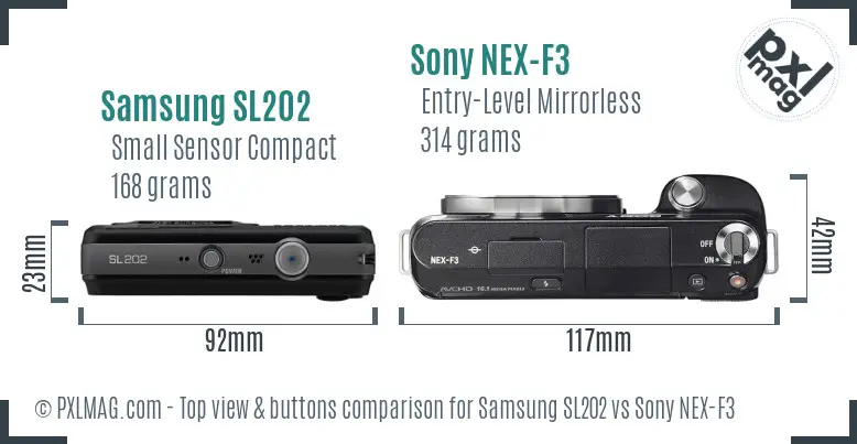 Samsung SL202 vs Sony NEX-F3 top view buttons comparison