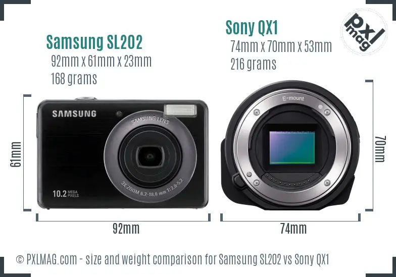 Samsung SL202 vs Sony QX1 size comparison Samsung SL202 vs Sony QX1 size comparison