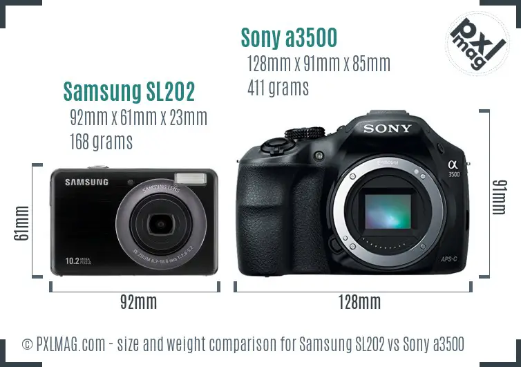 Samsung SL202 vs Sony a3500 size comparison