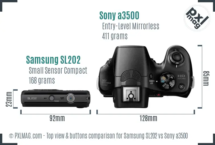 Samsung SL202 vs Sony a3500 top view buttons comparison