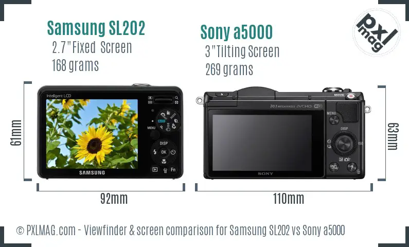 Samsung SL202 vs Sony a5000 Screen and Viewfinder comparison