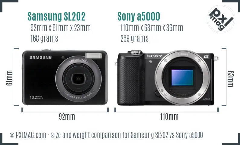 Samsung SL202 vs Sony a5000 size comparison