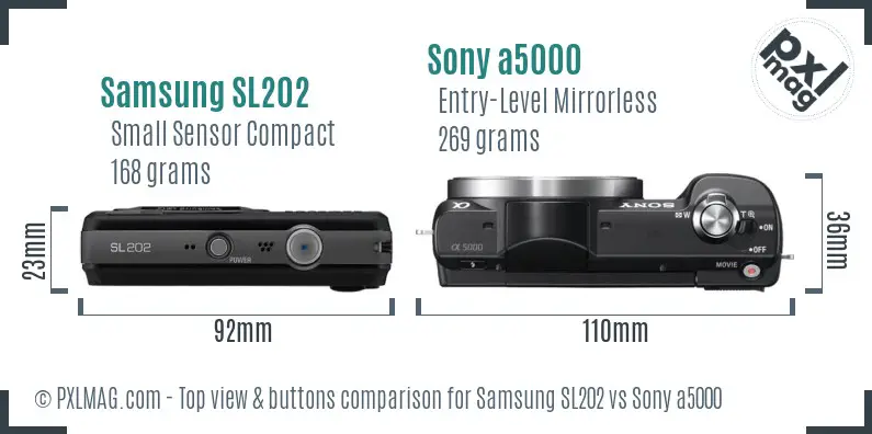 Samsung SL202 vs Sony a5000 top view buttons comparison