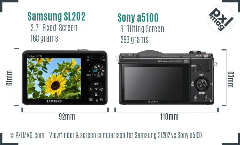 Samsung SL202 vs Sony a5100 Screen and Viewfinder comparison