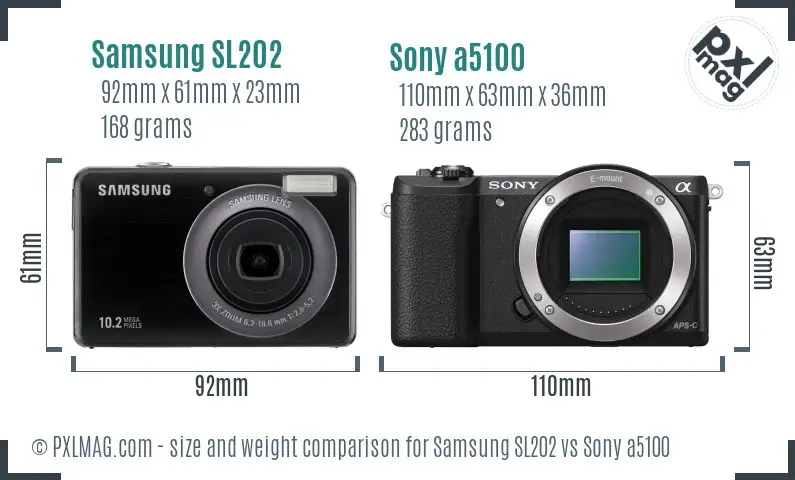 Samsung SL202 vs Sony a5100 size comparison