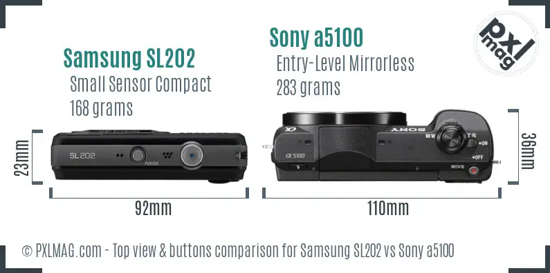 Samsung SL202 vs Sony a5100 top view buttons comparison