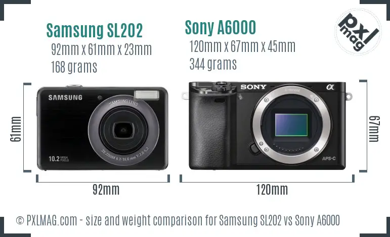 Samsung SL202 vs Sony A6000 size comparison