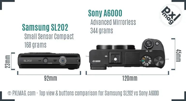 Samsung SL202 vs Sony A6000 top view buttons comparison