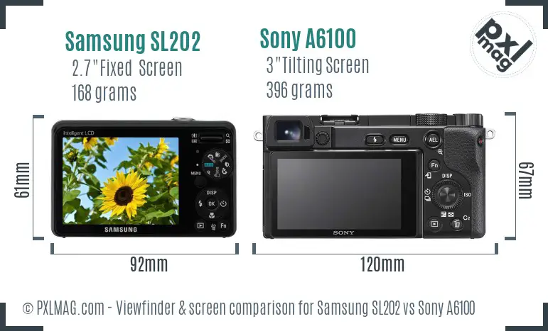 Samsung SL202 vs Sony A6100 Screen and Viewfinder comparison