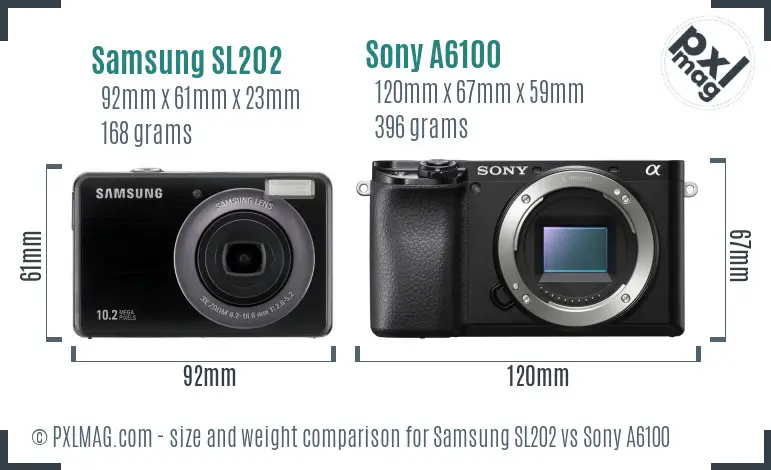 Samsung SL202 vs Sony A6100 size comparison