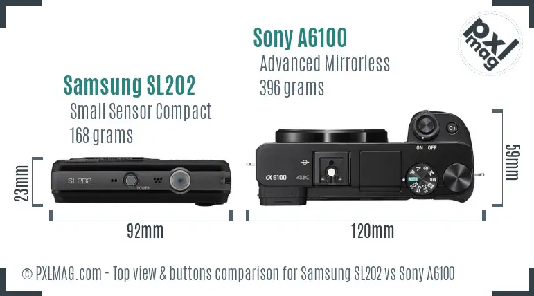 Samsung SL202 vs Sony A6100 top view buttons comparison