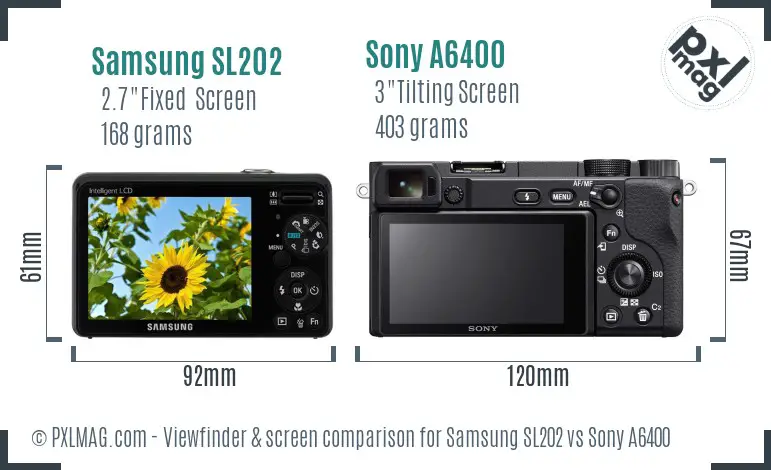 Samsung SL202 vs Sony A6400 Screen and Viewfinder comparison
