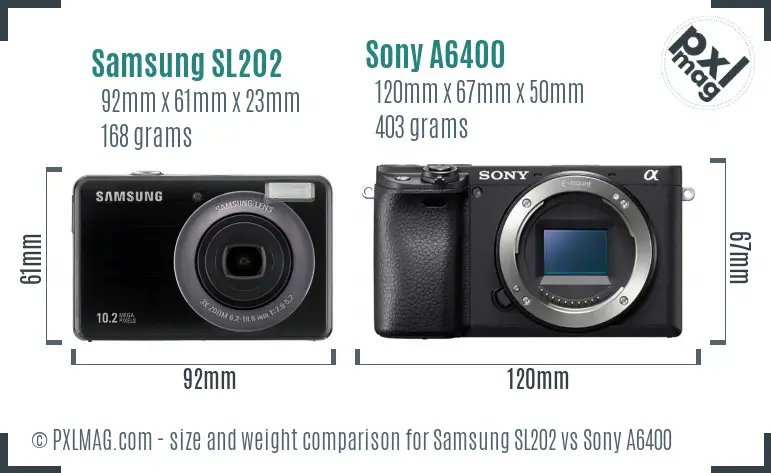 Samsung SL202 vs Sony A6400 size comparison