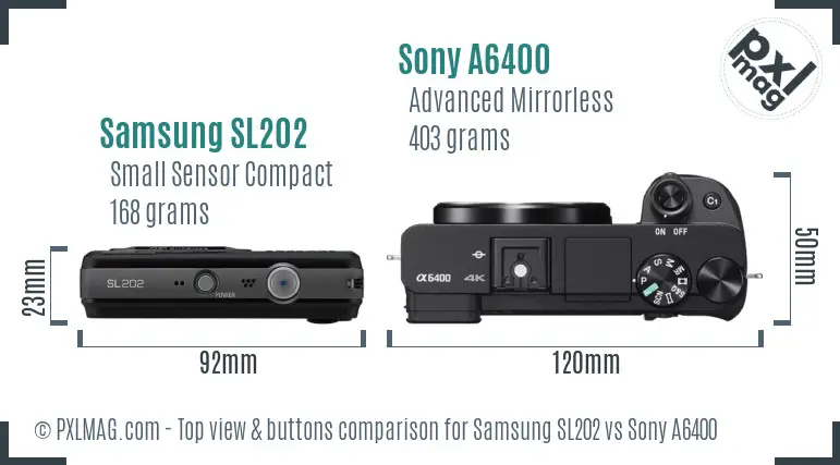 Samsung SL202 vs Sony A6400 top view buttons comparison