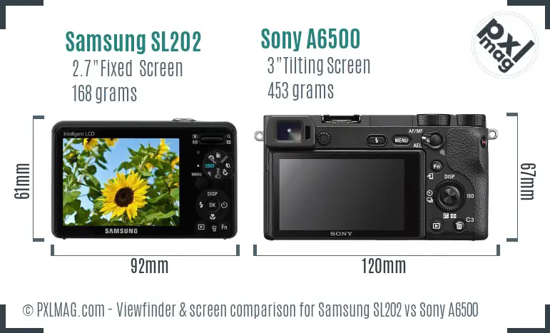 Samsung SL202 vs Sony A6500 Screen and Viewfinder comparison Samsung SL202 vs Sony A6500 Screen and Viewfinder comparison