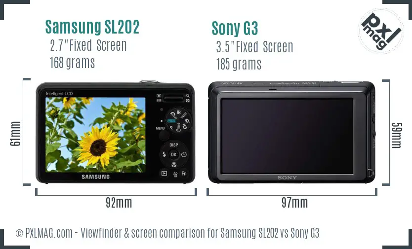 Samsung SL202 vs Sony G3 Screen and Viewfinder comparison