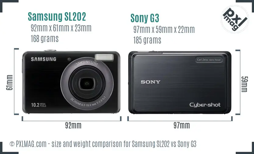 Samsung SL202 vs Sony G3 size comparison