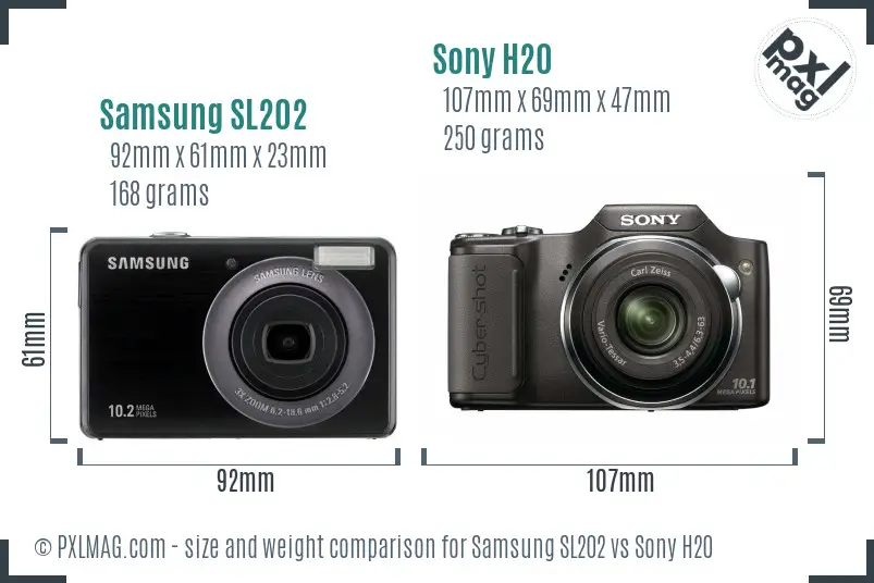 Samsung SL202 vs Sony H20 size comparison