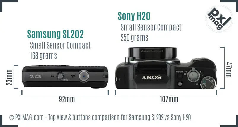 Samsung SL202 vs Sony H20 top view buttons comparison