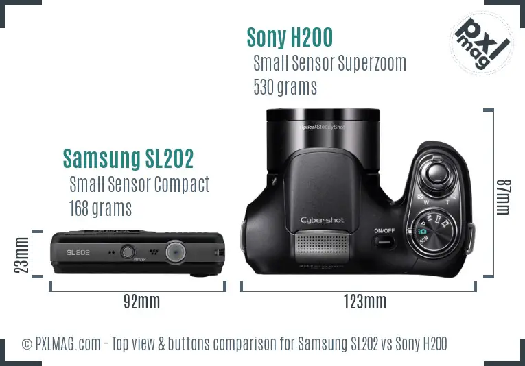 Samsung SL202 vs Sony H200 top view buttons comparison Samsung SL202 vs Sony H200 top view buttons comparison