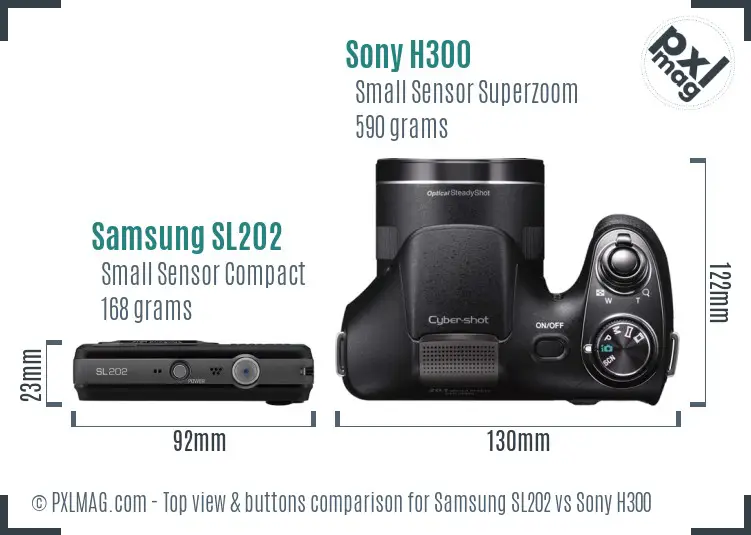 Samsung SL202 vs Sony H300 top view buttons comparison