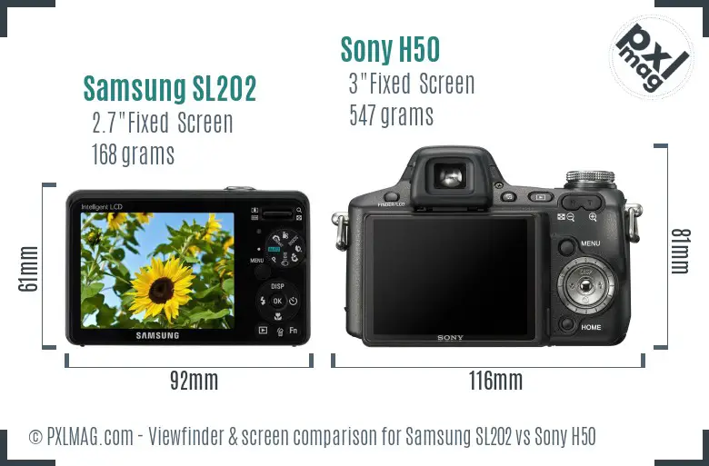 Samsung SL202 vs Sony H50 Screen and Viewfinder comparison