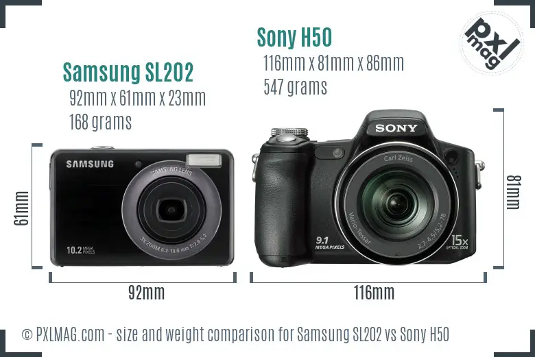 Samsung SL202 vs Sony H50 size comparison