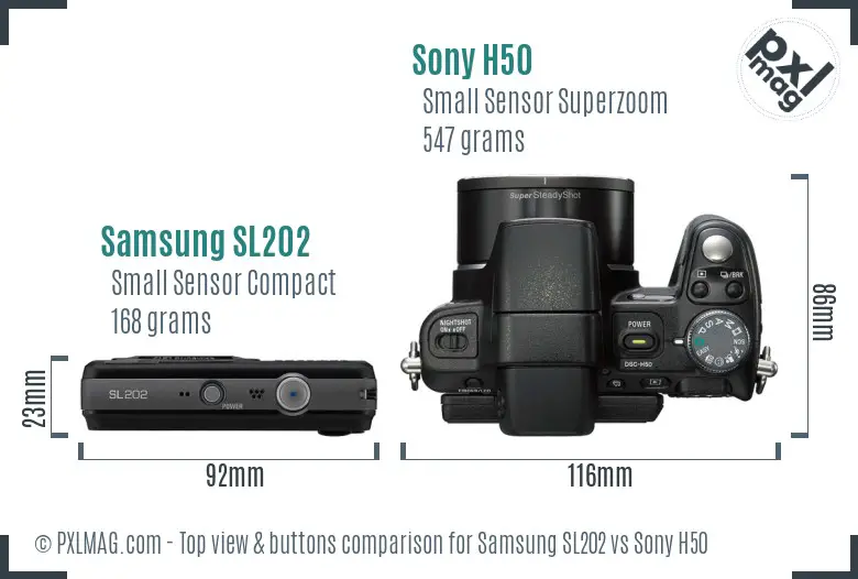 Samsung SL202 vs Sony H50 top view buttons comparison